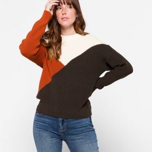 Sophie Rue Rust, Dark Brown Diagonal Colorblock Crewneck Sweater, stitch fix
